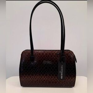 NWT Vittorio brown leather  croc structured handbag made in Italy